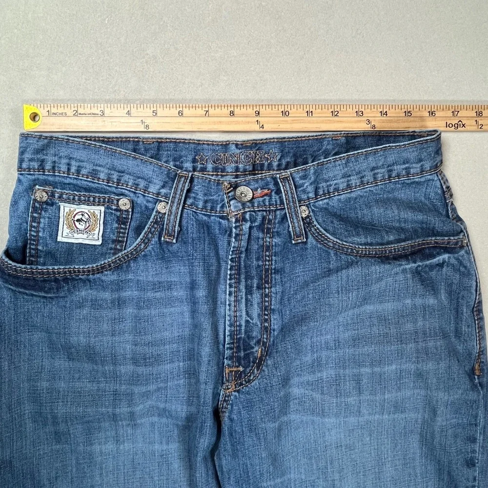 Cinch Jeans Men 33x36 Blue Medium Wash Straight Leg Stitching Western Cowboy